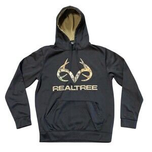 Realtree Hoodie Sweatshirt Mens M Black Camo Pullover Logo Graphic Hunting